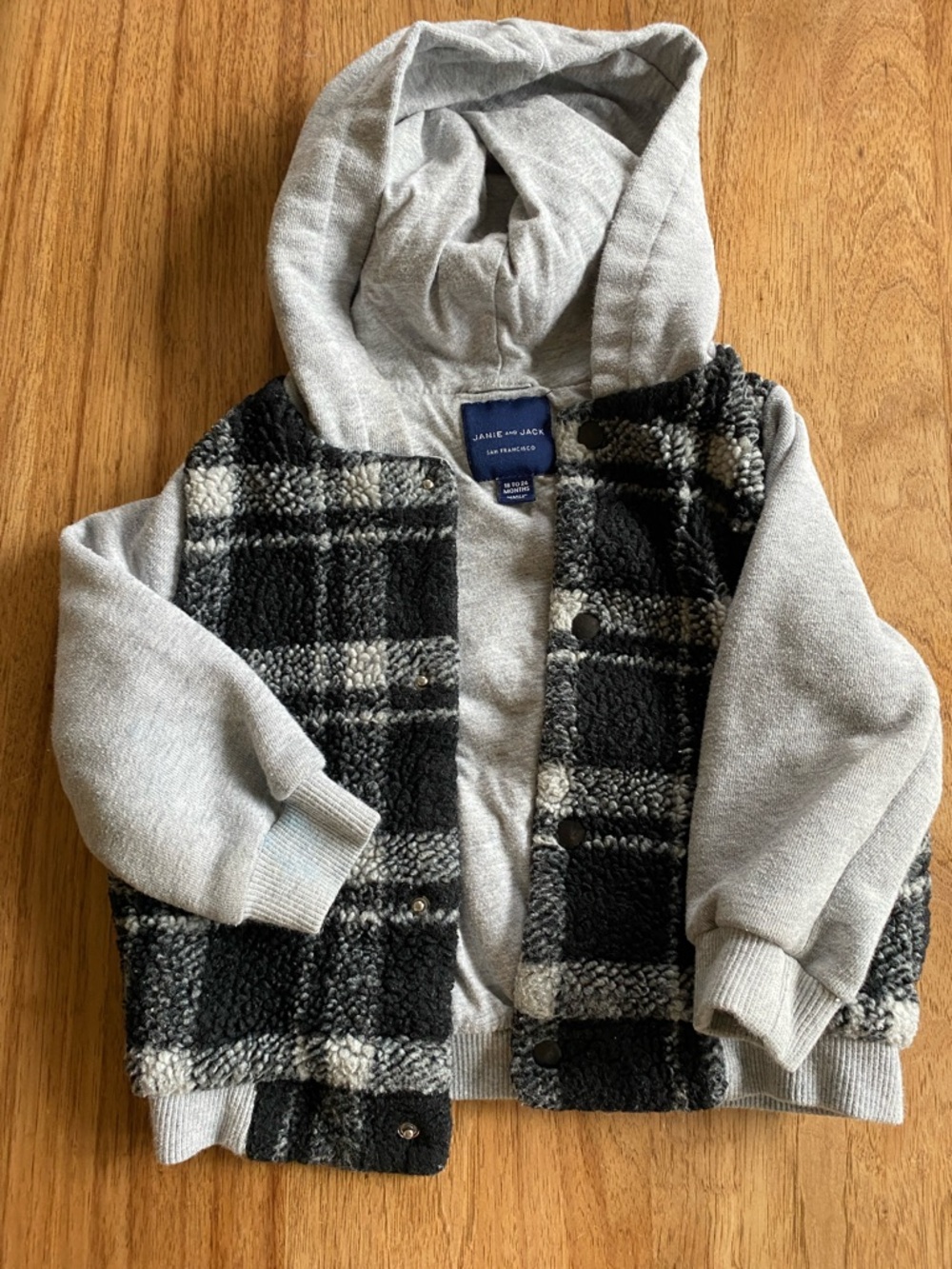 Janie and Jack Gray Hooded Sherpa Plaid Jacket